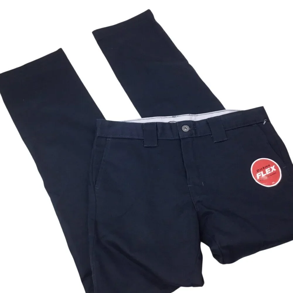 Dickies Pants NWT Boys Flex Skinny Fit Blue Straight Utility Double Knee Twill